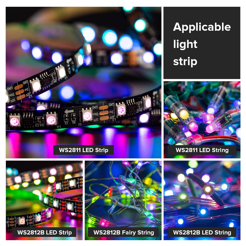 BTF-LIGHTING جهاز تحكم LED RGB لاسلكي RF BTF-LIGHTING WS2811 WS2812B 1903 DC5/12V 14 مفتاح 300 نوع من التغييرات وحدات شريط بكسل LED الرقمية الجهد المدخلات=المخرجات مثالي لمشاريع DIY أسود - Image 5